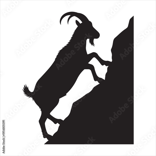 Climbing mountain goat silhouette side view rock climbing vector graphic