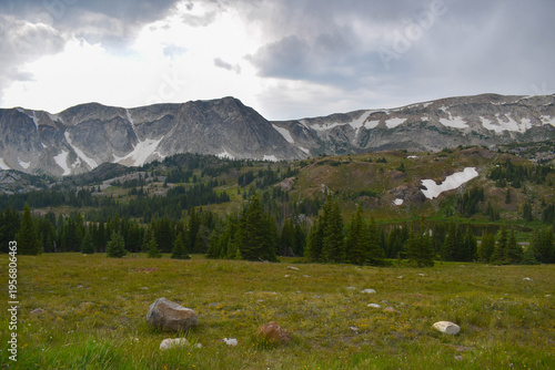 Vista of the mountains and forest from Medicine Bow-Routt National Forest in Wyoming, USA
