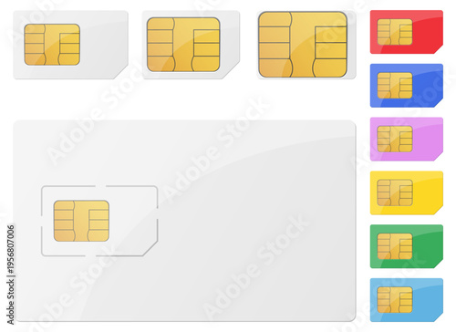 Collection of colorful universal and mini SIM cards of varying sizes.