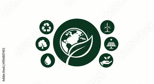 Green Earth Ecology and Renewable Energy Icons.