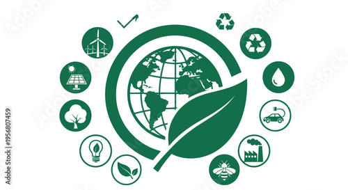 Green Earth Ecology and Sustainability Icons Concept.