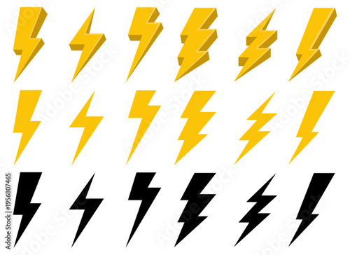Lightning bolts: Yellow and black electric discharge bolt on white background