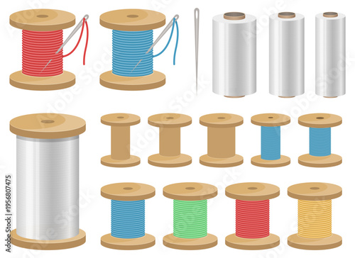 Variety of thread spools and sewing accessories for crafting and mending