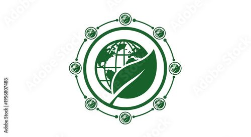 Green Earth Leaf Globe Symbol.