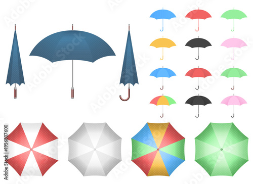 Umbrella Collection: Various styles and colors for rain protection accessories.