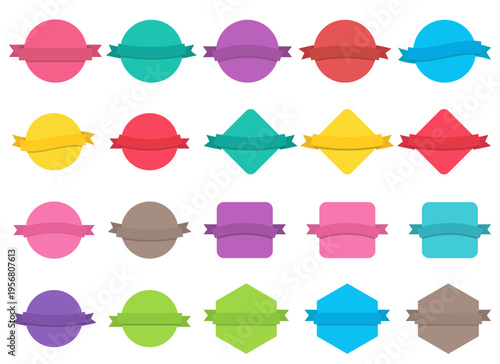 Geometric Label Set: Colorful shapes with banners for creative design use.