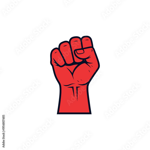 Powerful Red Clenched Fist Symbolizing Strength, Unity, and Resistance; Vector Illustration of Raised Hand for Protest, Revolution, and Human Rights Activism