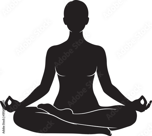 Black silhouette of woman in yoga lotus position vector
