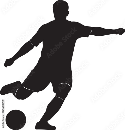 Black silhouette of soccer player kicking ball vector