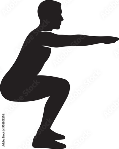 Vector silhouette of man doing squat exercise