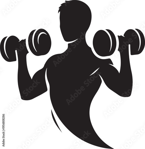 Vector silhouette of man lifting dumbbells
