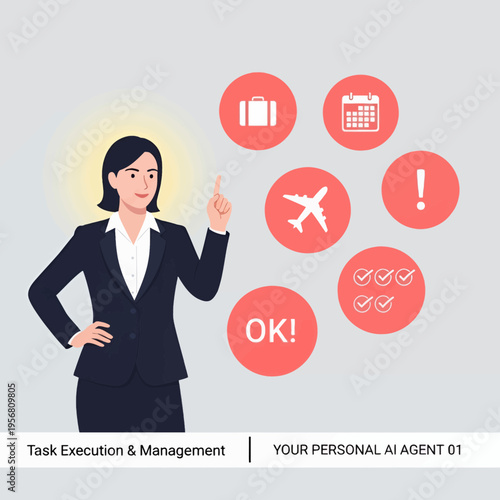 AI Agent Task Management Illustration Business Travel Planning Automation Personal Assistant Digital Workflow Efficiency Productivity