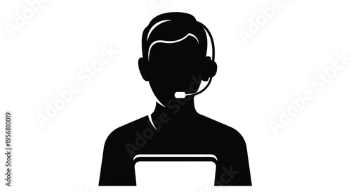 Silhouette of a customer support representative wearing a headset and speaking