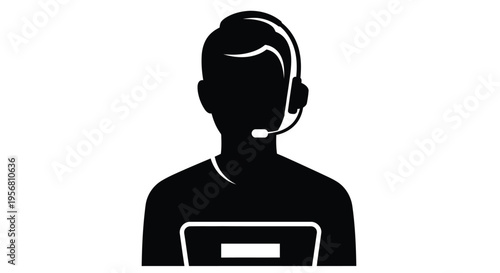 Silhouette of a person with a headset and laptop representing customer service