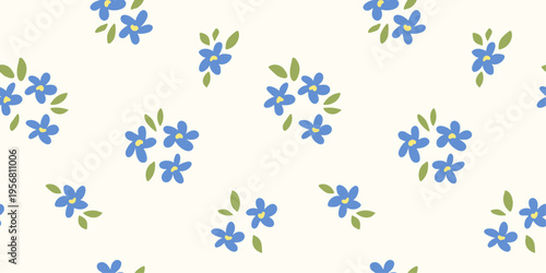 Seamless pattern with abstract flowers in a naive style