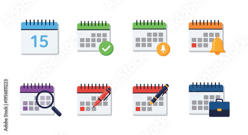 Colorful calendar icons depicting dates appointments and scheduling concepts high quality