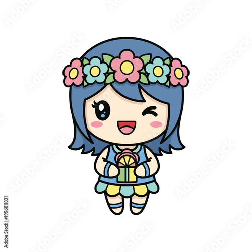 Girl Flower Gift Celebration Vector Commercial