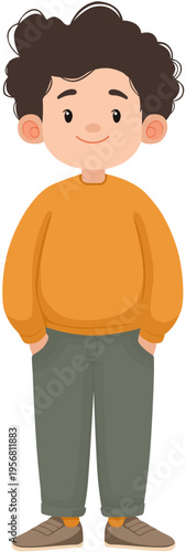 Cartoon preteen child standing with hands in pockets vector illustration