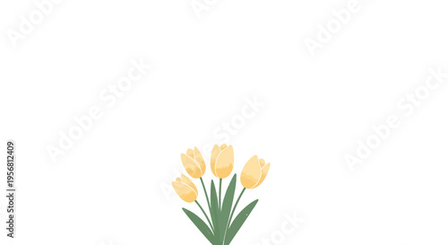 Vibrant yellow tulips elegantly bloom in a minimalist illustration, perfectly symbolizing the fresh, gentle embrace of spring and the promise of new beginnings