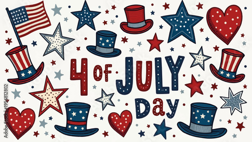 Set of 4th of July patriotic icons vector