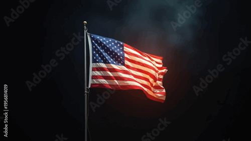 American flag waving on a pole with smoke background vector