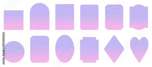 窓とグラデーションの空のフレームイラストセット　夕焼け