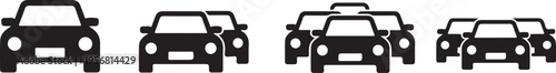 Vector graphic illustration of cars in a queue on a white background