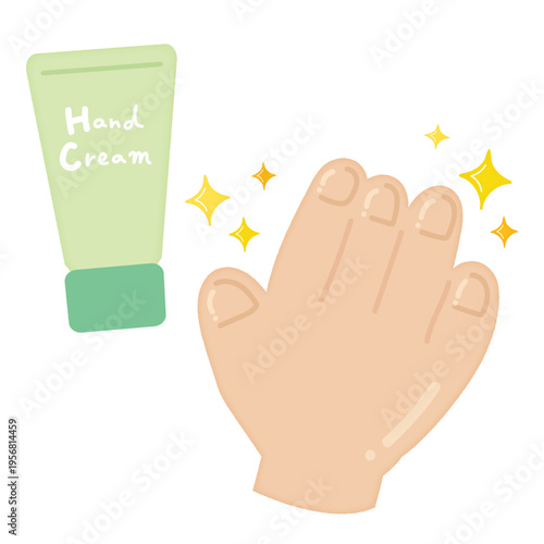ハンドクリームと艶々の手のイラスト/ An illustration of hand cream and shiny hands