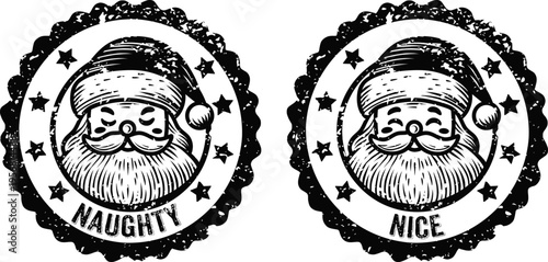 Santa Naughty or Nice Stamp SVG Bundle, Vintage Grunge Texture, Laser Cut Files Glowforge Silhouette Cricut, Books Gifts Stamp