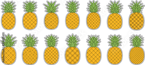 Pineapple Vector Set with Hand Drawn Tropical Fruit Illustrations, Cute Summer Pineapple Icons Collection for Food Design, Packaging, Branding, and Decorative Graphics