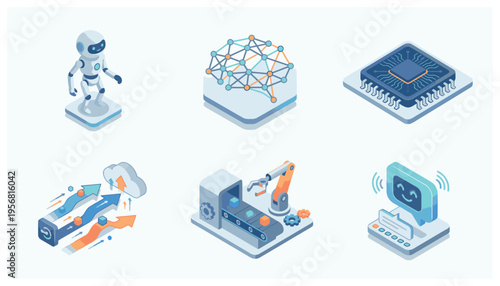 Technology Isometric Icons Illustrating Artificial Intelligence Automation Robotics and Computing Concepts