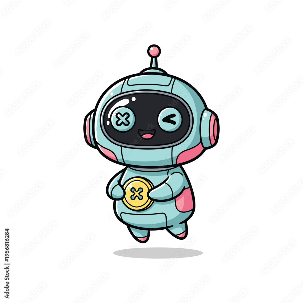 Fototapeta premium Robot Character Button Commercial