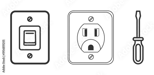 Electrical outlet light switch and screwdriver illustration
