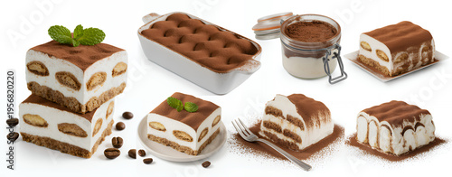 Tiramisu dessert with coffee beans and cocoa powder cake