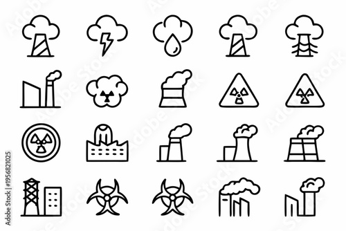Industrial Carbon Emission & Factory Pollution Icons