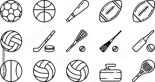 Hockey lacrosse curling sticks and puck icons grid