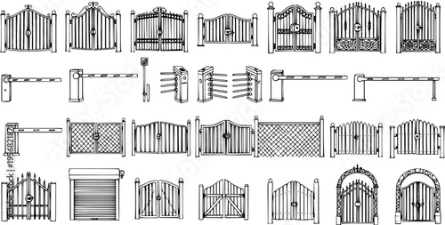 Collection of Gate and Barrier Sketches: Hand-Drawn Entrance Systems