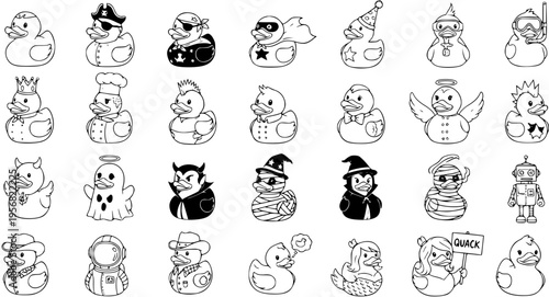 Rubber Duck Character Collection: Line Art Illustration