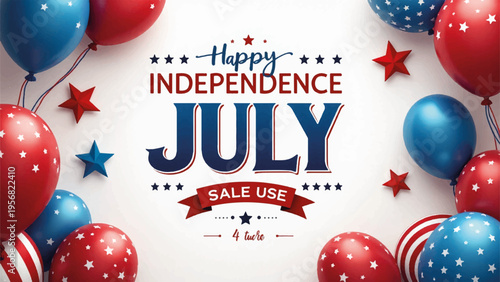 4th of July sale banner vector with balloons and stars