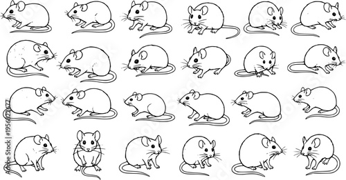 Collection of Stylized Mouse Illustrations in Various Poses and Styles