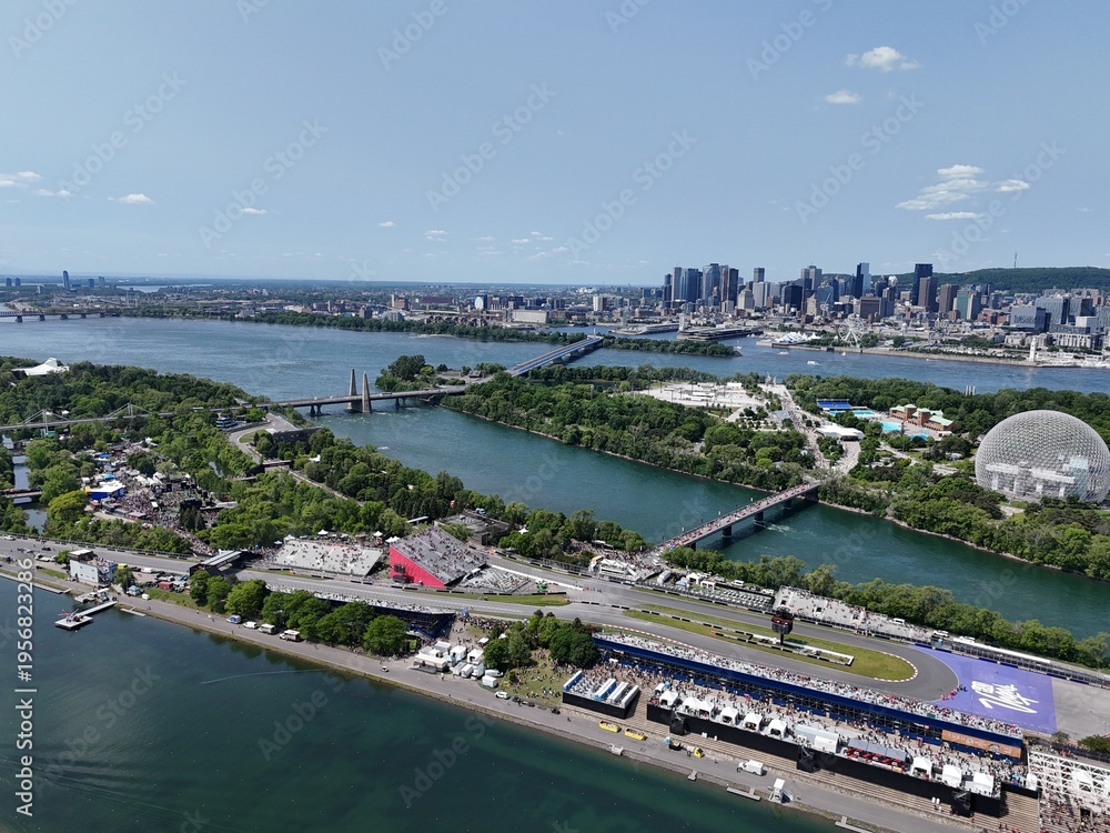 Naklejka premium 14th of June 2025. Helicopter flight view of the Formula 1 Circuit Gilles Villeneuve in Montreal. Quebec, Canada