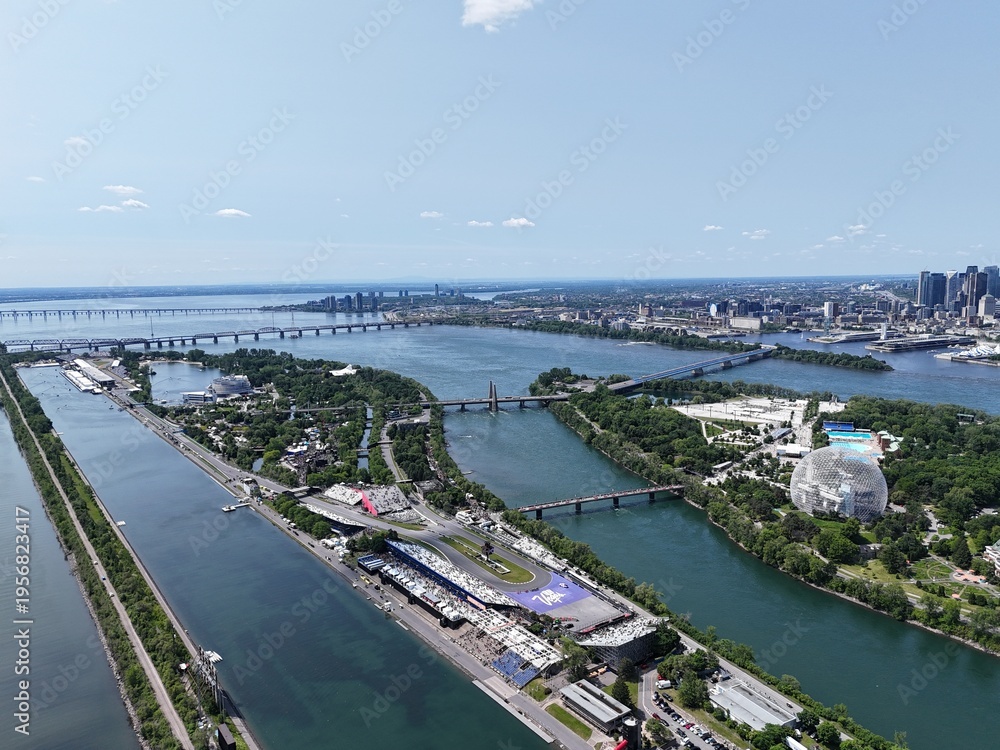 Naklejka premium 14th of June 2025. Helicopter flight view of the Formula 1 Circuit Gilles Villeneuve in Montreal. Quebec, Canada