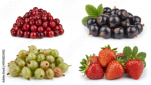 Assorted berries including cranberries, blackberries, gooseberries, and strawberries
