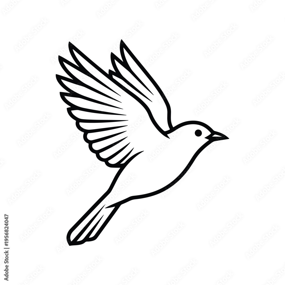 Fototapeta premium Flying oriole silhouette flat line art icon, minimal bird illustration