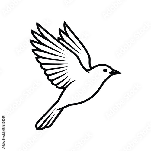 Flying oriole silhouette flat line art icon, minimal bird illustration