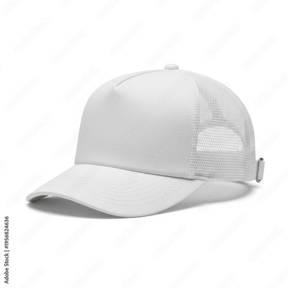 Fototapeta premium Stylish white mesh cap with curved brim and adjustable strap