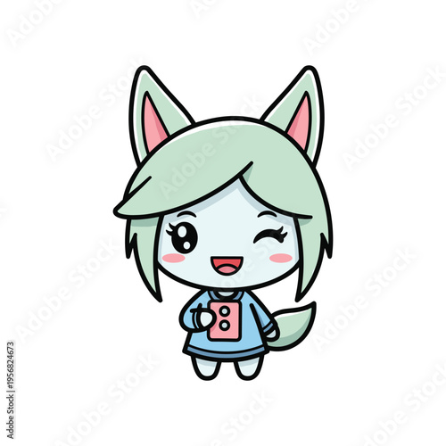 Chibi Animal Character Winking Holding Device Commercial