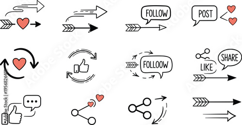 Hand Drawn Arrow Set with Curved Straight Circular and Directional Arrows for Infographics Navigation Flowcharts and Creative Design Elements Illustration