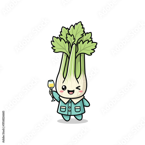 Celery Character Toasting Celebration Commercial Art