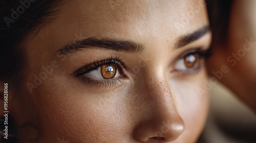 Closeup brown eyes with freckles